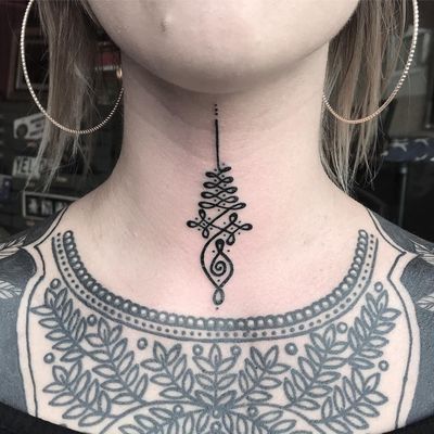 Unalome tribal tattoo by Phil Hatchet Yau #PhilHatchetYau #neotribaltattoo #tribaltattoo #tribal #blackwork #illustrative #pattern #shapes