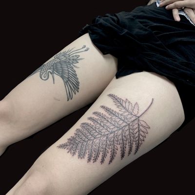 Fern leaf and crane