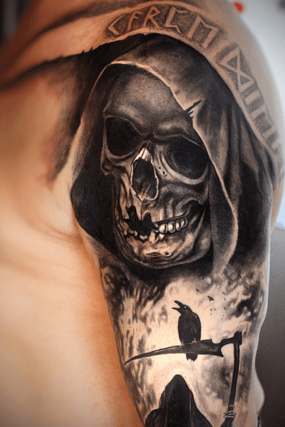#Onlythebesttattooart #tattoo #ink #cristianrodrigueztattoos #blackandgrey #realism #surrealism #dotwork #ornamental #tribal #gemetric #colortattoo #skulltattoo #grimreaper #blackwork 