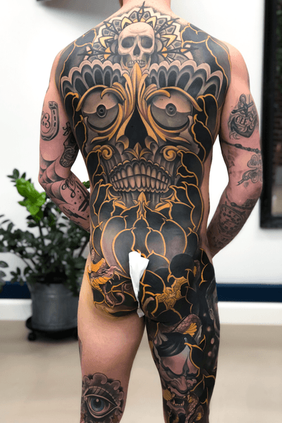 Tibetan skull 💀 #tibetankapala #kapala #tibentanskull #japanese #japaneseink #japanesetattoo #tengu #tengutattoo #irezumi #irezumitattoo #backpiece #backtattoo 